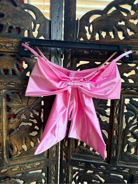 SKIMS Pink Satin Bow-Back Thong Panties